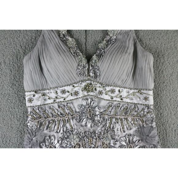 Sue Wong Nocturne Beaded Dress 12 Silver Floral Embroidery Party Cocktail - Picture 4 of 9